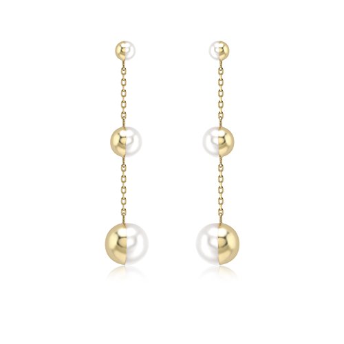 Boucles d'oreilles pendantes or jaune 9 carats cadeau femme perles