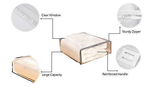 Anvi Home Clear Vinyl Zippered Storage Bags With Handle 24X27X8 Inch Pack Of 12 For Blanket, Linen, Sweater, Bed Sheet, Quilt, Clothes, Pillow, Comforter, Foldable #TOP1