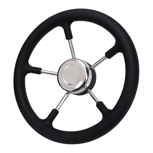 Phefop Volante de Barco de Acero Inoxidable de 13 Pulgadas, Rueda Marina de 5 Radios Estilo Destructor con Agarre de Espuma de PU Antideslizante para Yates, Pontones, Lanchas Rápidas, Modelos