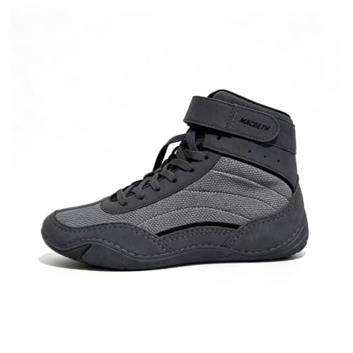 NACARAT Men's Wrestling Shoes – High Top Boxing Boots & Weightlifting Sneakers with Non-Slip Sole, Breathable Mesh Combat Sports Footwear for Gym, Squat, and Deadlift Grey/Black Size 10.5 Wide