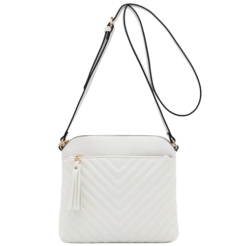 Image of FashionPuzzle Chevron Quilted Medium Crossbody Bag with Tassel Accent