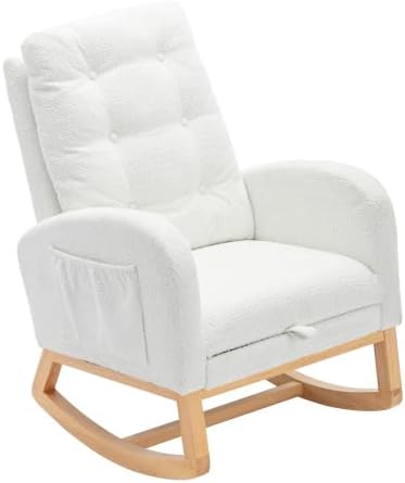 Accent Rocking Chair with Footrest High Back Rubber Wood Rocking Legs Bedroom Living Space 26.77D X 38.36W X 39.76H Inch