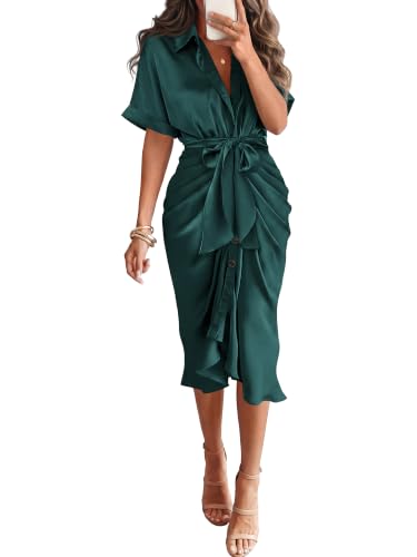 BTFBM Maxi Dresses for Women Business Casual Outfits,Dark Green,S