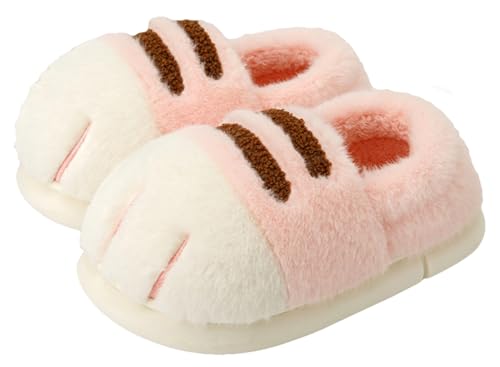 Plush Cat Paw Slippers Non-Slip Thick Sole Cozy Cute Women's Animal Slipper Pull-On Winter Comfort Indoor Outdoor Shoe