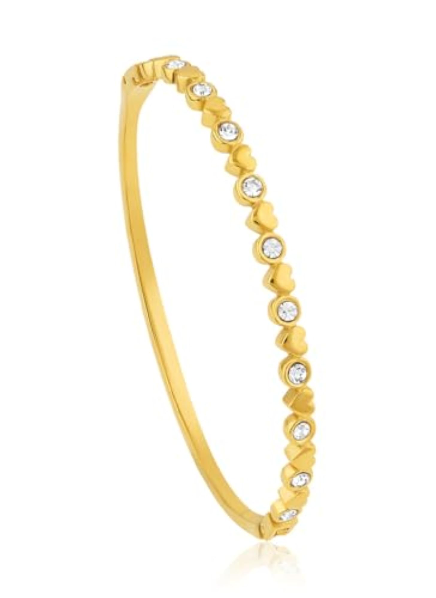 Women's 18K Gold Plated Heartline Crystal Bangle Bracelet