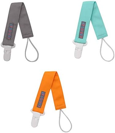 Dummy Clips Holder with Metal Clip - Strong and Durable Suspender Clasp with Gray Patterns on Strap for Boys - Holds Infant and Toddler Teething Stuff, Binky, Soothing Plush Toys or Bibs | 4 Pack