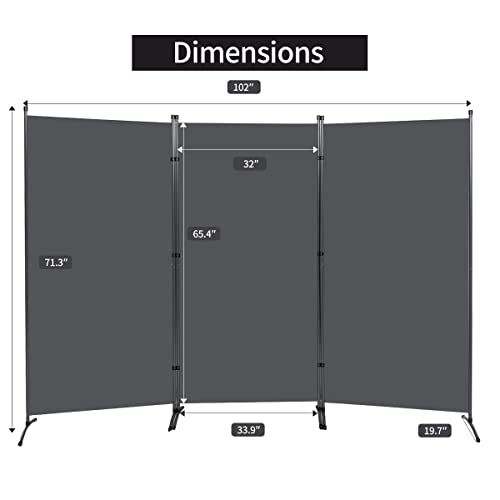 Jvvmnjlk Indoor Room Divider,Portable Office Divider,Convenient Movable(3-Panel),Folding Partition Privacy Screen For Bedroom,Dining Room, Study,102" W X 19.7" D X 71.3" H,Dark Gray #TOP1