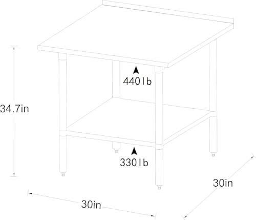 Image of ROCKPOINT Stainless Steel Prep & Work with Backsplash 30x30 Inches, NSF Metal Commercial Kitchen Heavy Duty Table with Undershelf for Restaurant, Home and Hotel