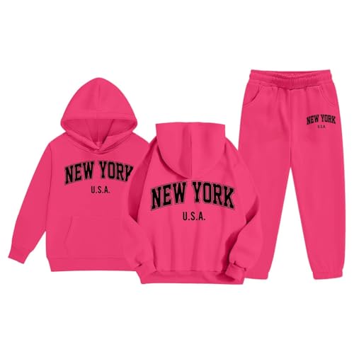 Girls 2 Piece Outfits Hoodie Sweatsuit Sets Boys Letter Print Sweatshirt and Baggy Fall Sweatpant with Pockets 2-13Y4