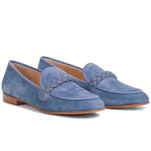 Image of MOOMMO Women Comfortable Suede Loafer Flats Round Closed Toe Slip On Penny Loafers Knitted Strap Oxford Loafer Shoes for Office Ladies Work Daily Casual Club Driver Flats Spring Elegant 4-11 M US