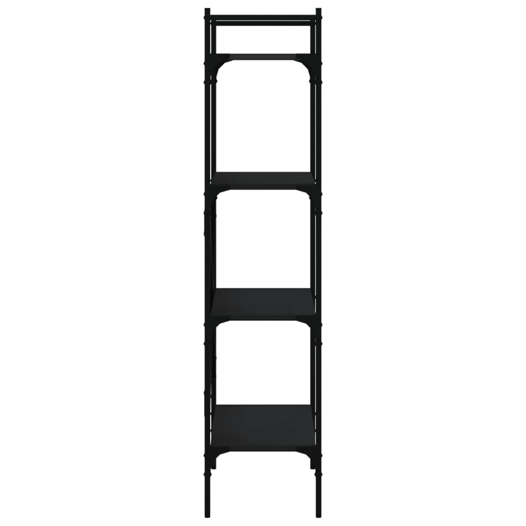 Bücherregal 4 Fächer Schwarz Holzwerkstoff und Stahl 56x31,5x138,5 cm Standregal mit viel Stauraum Ablage für Wohnzimmer Büro Schlafzimmer als praktisches Regalsystem