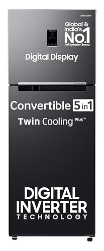 Samsung 385 L, 2 Star, Convertible 5-in-1 Digital Inverter, with Display Frost Free Double Door Refrigerator (RT42C5532BX/HL, Luxe Black)