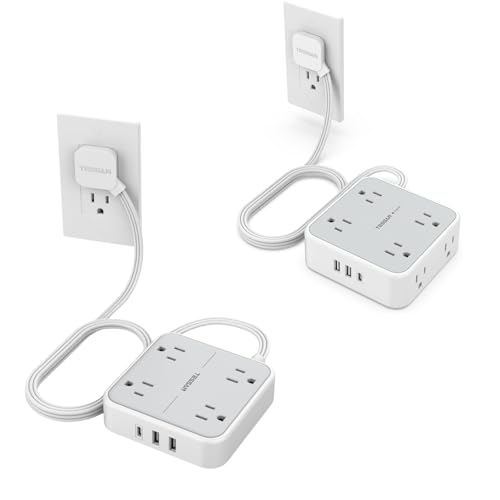 Image of Surge Protector Flat Extension Cord, Flat Plug Power Strip with 3 USB Wall Charger (1 USB C Port), Multiple Outlets, Dorm Room Essentials