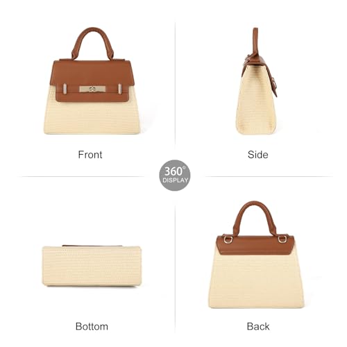 Image of Small Cute Top Handle Bag Crossbody, Designer Summer Purse for Women | Vegan Leather /Straw, 2.5L Capacity, Fits 6.7-inch Phone /Small Wallet /Passport, Versatile for Dressy Outfit /Everyday Use
