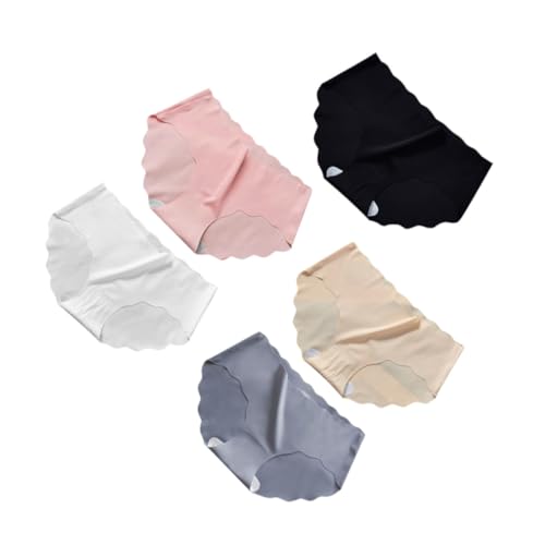 LIFKOME 5 Piezas Bragas de Algodón para Mujer Diseño sin Costuras Cintura Ondulada Transpirable Blanco Negro Rosa Gris Cómodas y Saludables para Diario
