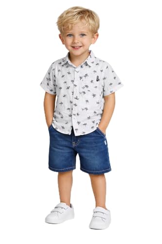 Image of DKNY Boys' Shorts Set - 2 Piece Short Sleeve Collared Button Down Shirt and Stretch Denim Shorts for Boys (Sizes: 8-12)