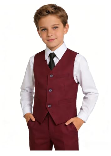 Image of Boys Formal Suits Slim Fit Vest Pant Set for Kids Wedding Tuxedo