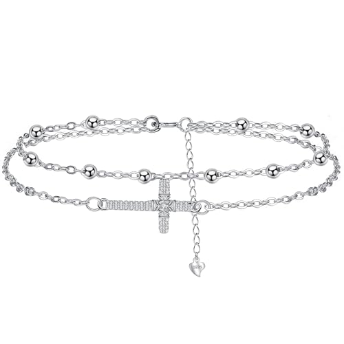 J.MOULIN Bracelet Croix Femme en Argent Sterling 925 avec Zircon - Bracelet Réglable Hypoallergénique - Bijoux Croix de Saint Valentin Noël pour Femmes