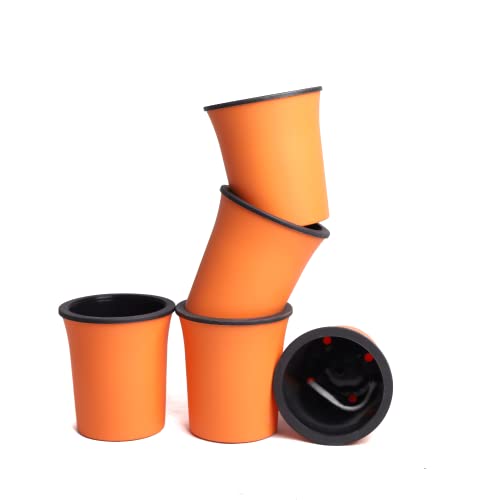 Image of Harshdeep Self Watering Pots and Planters - Oslo - Indoor Outdoor Home Patio Office Tabletop Decor 4 Inch Round Plastic Small Size Planter UV Protected Set of 5 (Orange)
