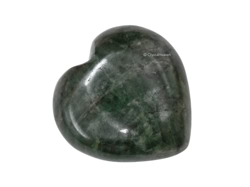 Image of Chrome Diopside Crystal Heart Palm Pebbles Stones for Anxiety Stress Relief Massage - AAA Grade Original Healing Gemstone Agate Heart Palm Stone for Yoga Meditation Spiritual