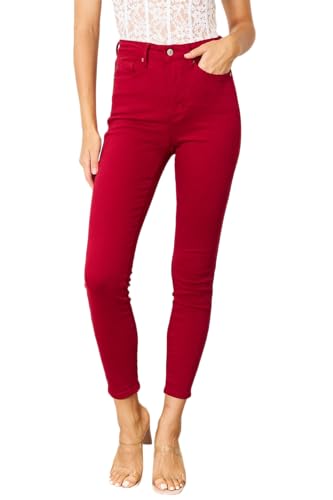 Judy Blue High-Waist Skinny Jeans Pomegranate Red | Tummy Control Garment Dyed – Sophisticated Country Chic 88760-