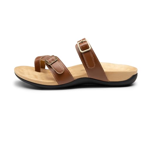 Image of Athlefit Women's Orthopedic Sandal with Arch Support | Adjustable Slip On Open Toe Flat Thong Flip Flops,Plantar Fasciitis Comfy Cushioned Footbed,Dressy Casual Walking Summer