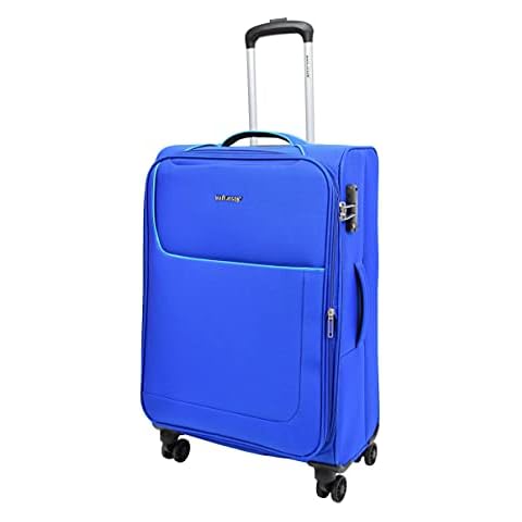 House Of Leather Medium Size Suitcase Four Wheel Expandable Luggage HL22 Blue Cover