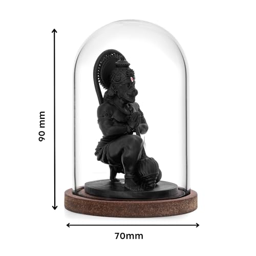 Image of Resin Black Hanuman Murti for Car Dashboard | Lord Hanuman Idol in Glass Case | Meditation Dhyan Mudra Statue for Home Decor, Pooja, Office & Festival Gifting