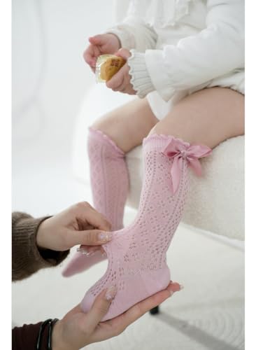 QandSweet Baby Girl Breathable Hollow Socks Resilient Knee High Stockings2