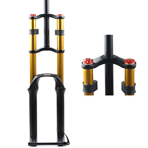 Mountainbike Downhill Federgabel 26/27.5/29 Zoll Luftstoßdämpfer Gabel 1-1/8 MTB Doppelschulter Scheibenbremsradgabel Steckachse 15mm Federweg 130mm Mit Dämpfung DH (Color : Gold, Size : 29inch) Cover