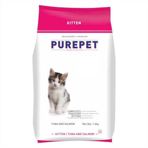 Image of Purepet Kitten Dry Cat Food 1.2kg Pack | Tuna & Salmon Flavour | Active Behaviour | Hairball Control |Urinary Tract Health | Nutrient Rich | Minerals