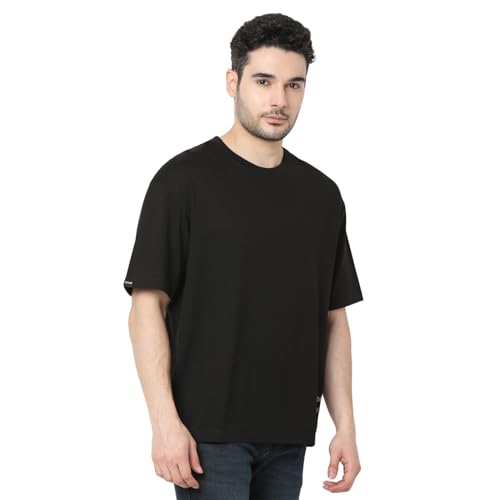 Image of Spykar Men's Oversized Round Neck Half Sleeve Solid Casual T-Shirt
