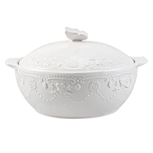 Cocotte ronde de 3 litres en céramique avec couvercle en dentelle gaufrée pour cuire au pain, au levain, à la soupe, à ragoût Cover