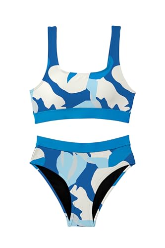 Image of Beautikini Period Swimwear Two Piece Menstrual Leakproof Swimsuit Bikini Sets Mid Waist Print Bathing Suit for Women