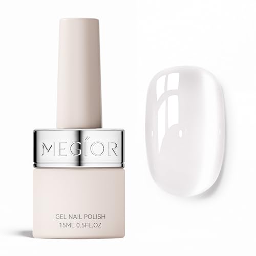 MEGIOR Glassy Clear Cat Eye Gel Nail Polish Jelly Silver 15ML Silk Glitter Holographic Magnetic Gel Polish Soak Off for Nail Art Manicure Salon DIY