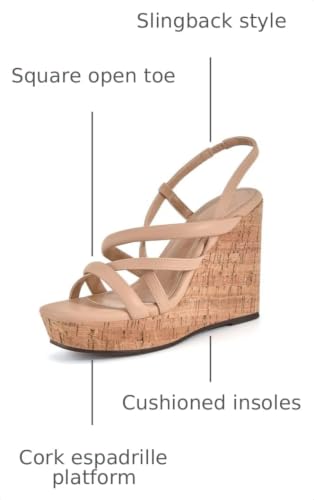 Image of Coutgo Women Platform Wedge Sandals Cork Slingback Wedges Espadrilles Heels Summer Shoes