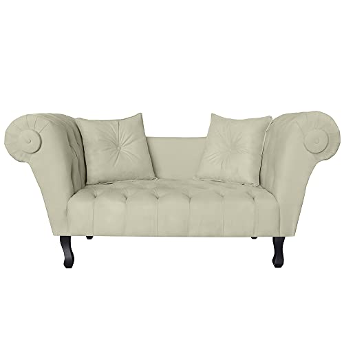 Recamier Divã Namoradeira Dubai Capitonê Suede Bege - DS Estofados