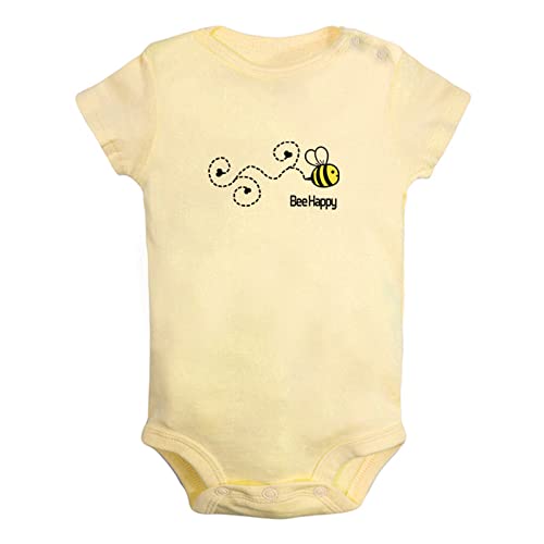 Image of iDzn Bee Be Happy Funny Romper, Newborn Baby Bodysuits, Infant Jumpsuits, Kids Short Clothes, Novelty Graphic Outfits