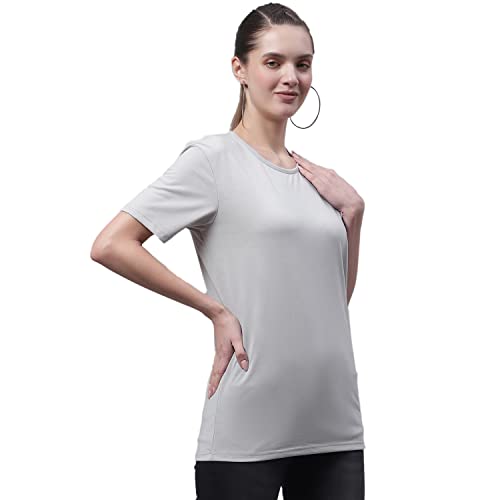 Image of Mack Jonney Women Round Neck Cotton Solid Regular Fit T-Shirt-T Anthraa 001-P