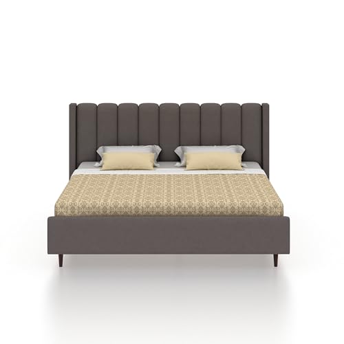 Image of Ganpati Arts Solid Sheesham Wood Emperor Upholstered Queen Size Bed Without Storage | Durable Wooden Double Bed Palang Furniture for Bedroom, Living Room, Home and Hotel (Grey)