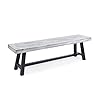 Cytheria Indoor Farmhouse Light Grey Sandblast Finish Acacia Wood Dining Bench with Black Rustic Metal Finish Frame