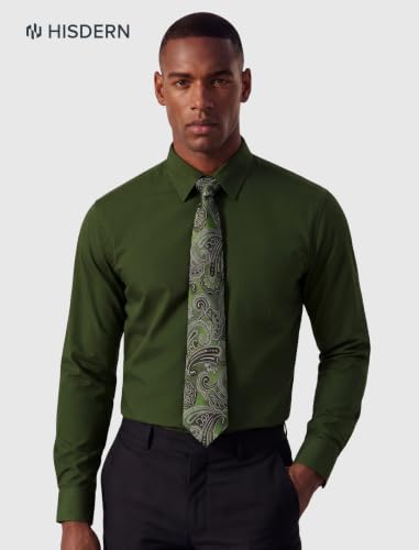 Image of HISDERN Mens Dress Shirt with Tie Pocket Square Set Classic Button Down Shirt Matching Tie Long Sleeve Shirts