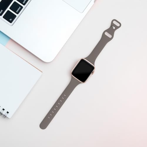 Image of Thin Slim Band Compatible with Apple Watch 38mm 40mm 41mm 42mm 44mm 45mm 46mm 49mm, Replacement Silicone Sport Strap for iWatch Series 11 /10 /9 /8 /7 /6 /5 /4 /3 /2 /1 Ultra SE Women Men, Clay