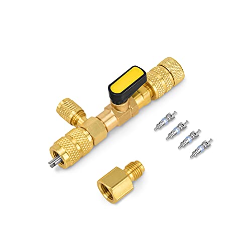 Stanbroil Valve Core Remover Installer Tool with Dual Size 1/4 & 5/16 Port Schrader Valve Tool for R22 R410a Refrigerant Systems with 4 Valve Cores