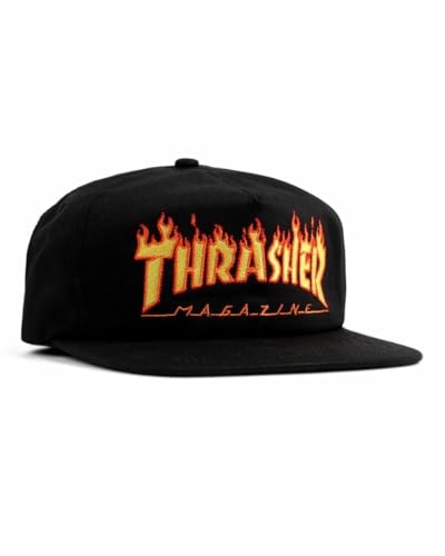 Thrasher Men's Flame Embroidered Snapback Hat Black
