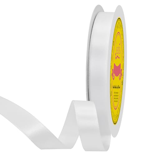 Image of Double Face White Satin Ribbon 5 /8 inch X 50 Yards Polyester White Ribbon for Gift Wrapping Very Suitable for Weddings Party Hair Bow Invitation Decorations and More