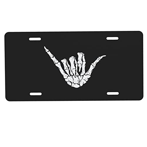 Muishi Hang Loose Sign Skeleton Hand Decorative License Plate, Vanity Tag, Metal License Plate, Aluminum Novelty License Plate Home Decor for Men/Women/Boy/Girls 6 X 12 Inch (4 Holes)