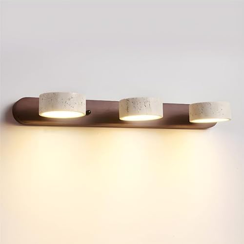 Generico Lampada da Parete in Legno Naturale – Applique LED 2/3/4 Luci con Travertino Giallo, Illuminazione Bagno in Legno Rotabile a 180° sopra Lo Specchio per Arredamento Moderno