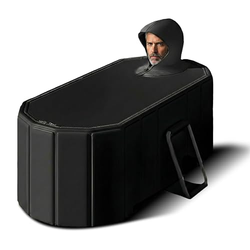 Image of Helteko Bath Tub for Adult for Bathroom, Foldable Tub for Home Use with Drainage Hole, Thickened Insulated Ice Bath Tub, Inflatable BathTub for Adults, Ice BathTub for Adults (Black Titan With Cap)