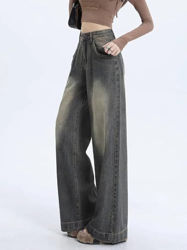 American Style Vintage Washed Wide Leg Jeans for Women Korean High Waist Loose Straight Casual Pants4